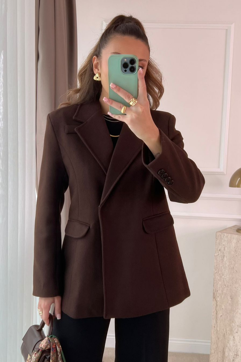 Kaşe Blazer Ceket - KAHVERENGİ