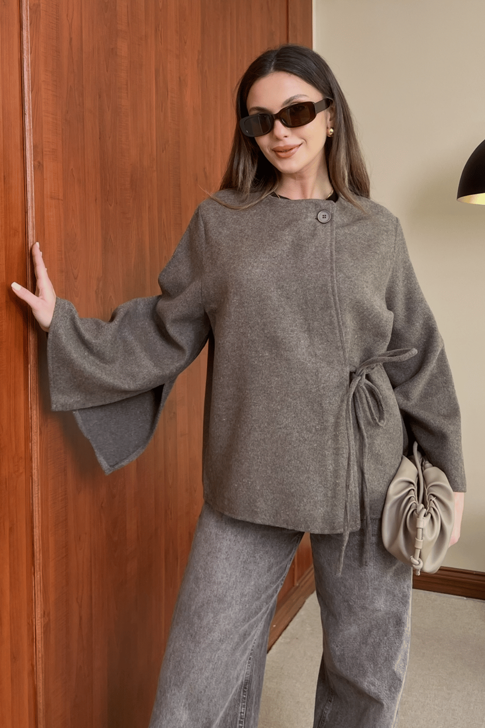 ZR Yumuşak Doku Kimono - KAHVERENGİ