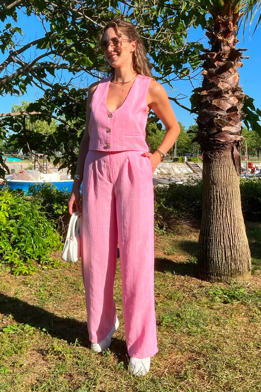 Keten Şeritli Takım - PEMBE