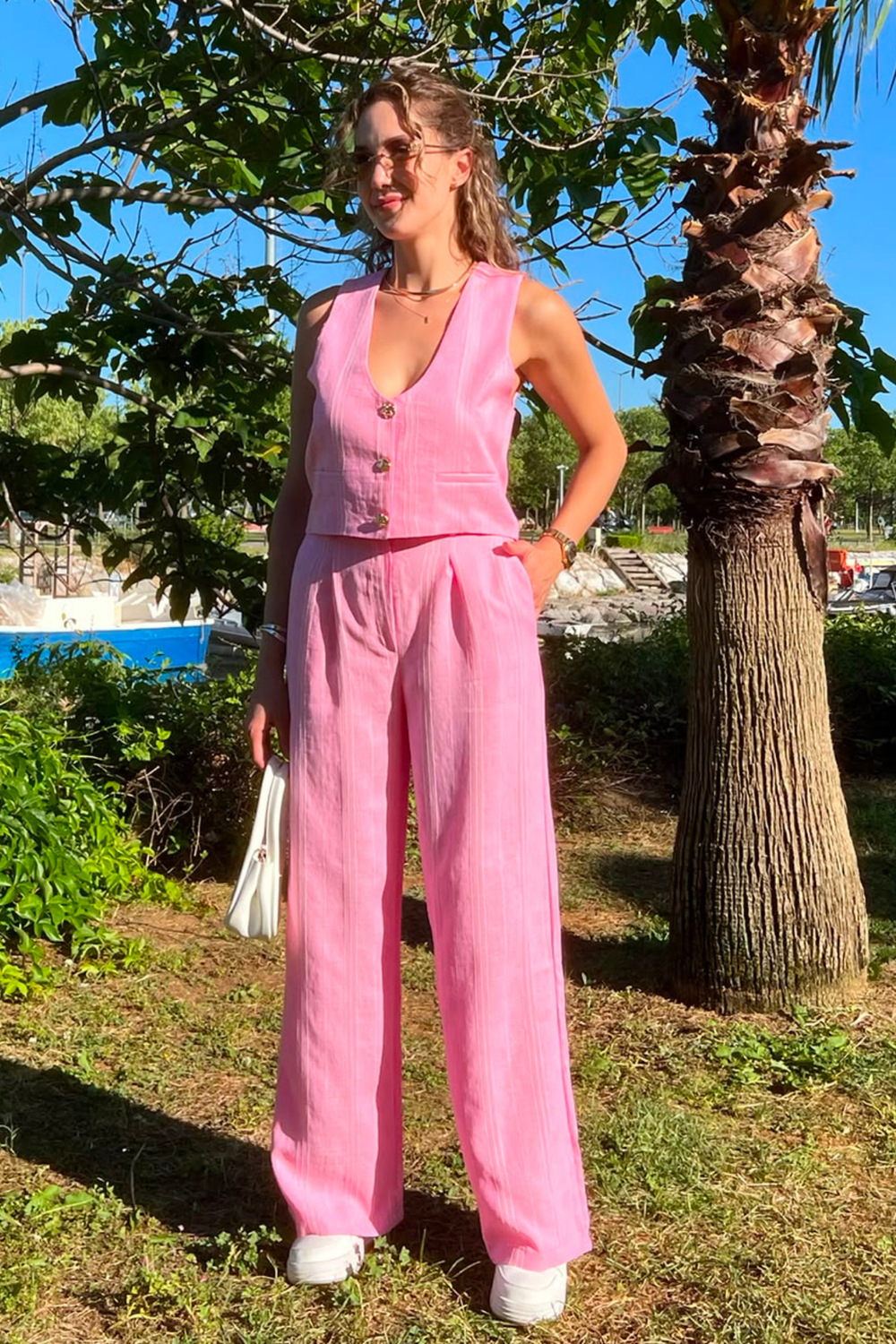 Keten Şeritli Takım - PEMBE
