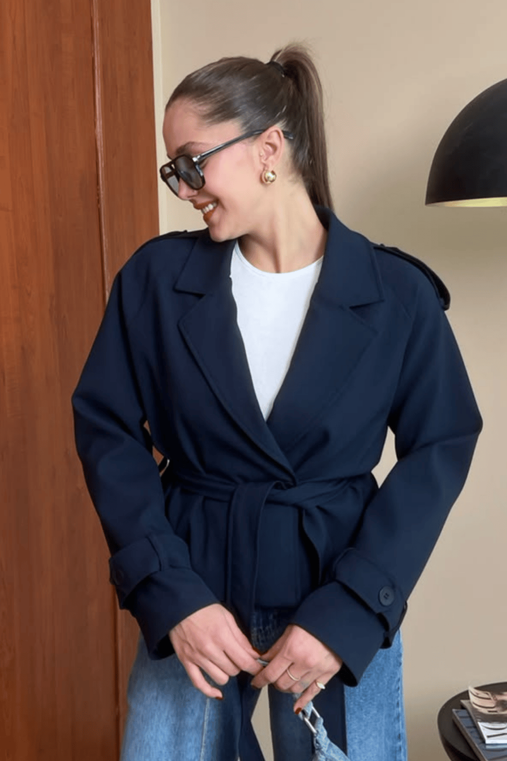 Kısa Trençkot - LACİVERT