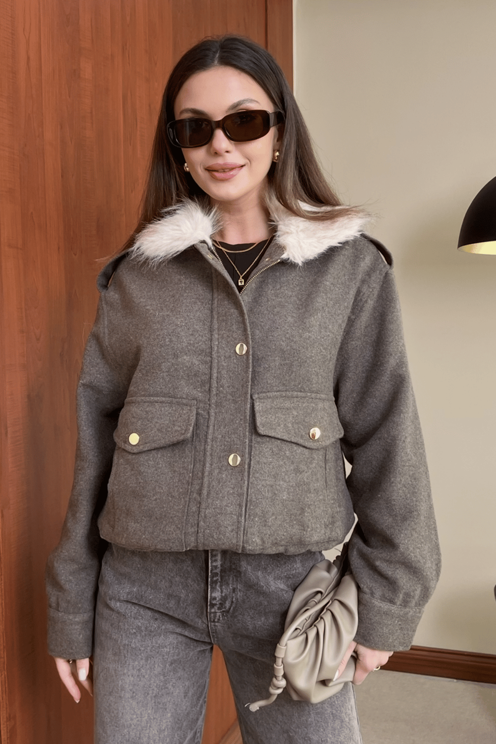 Kürk Yaka Bomber Ceket - CAMEL