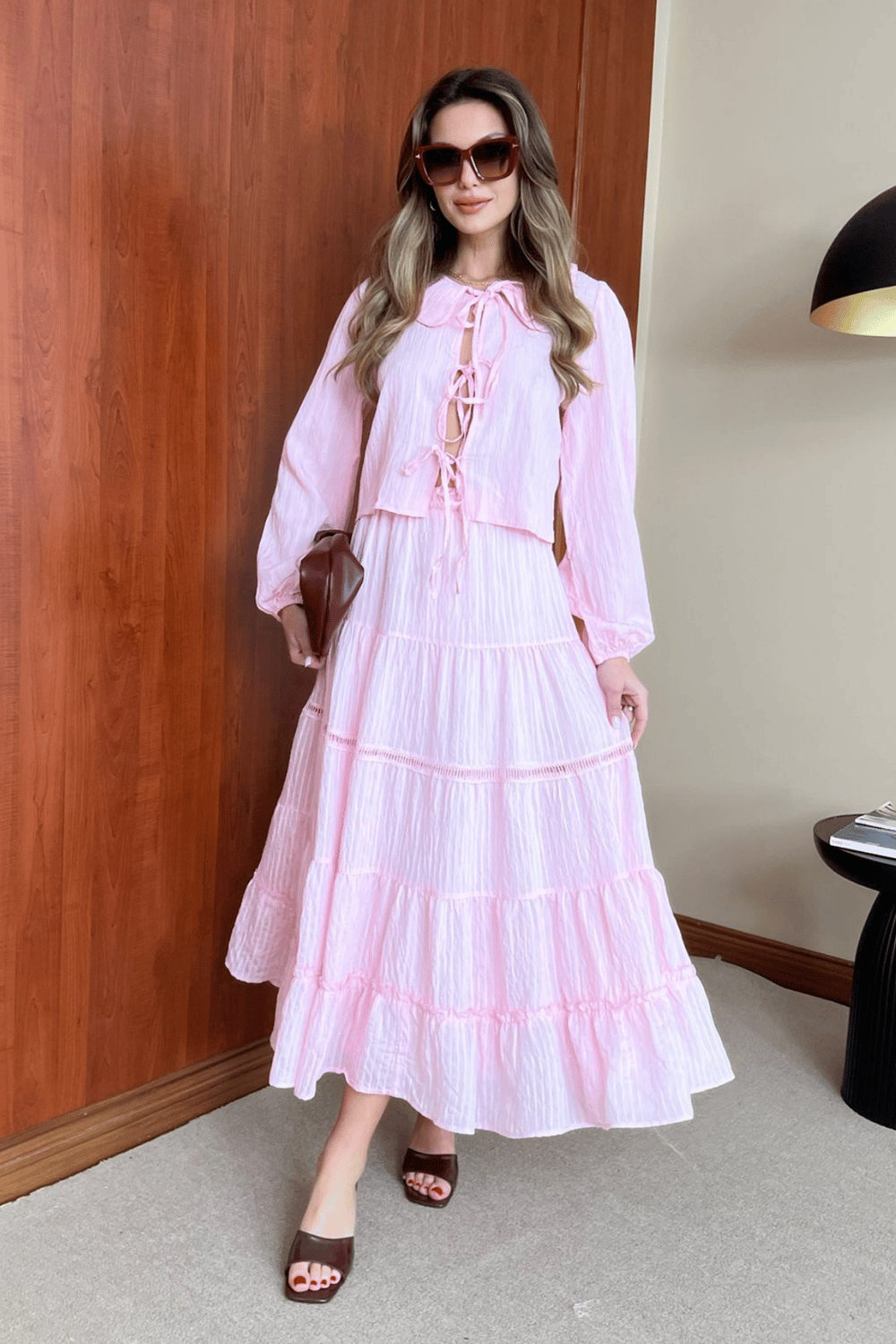 Lastikli Uzun Etek - PEMBE
