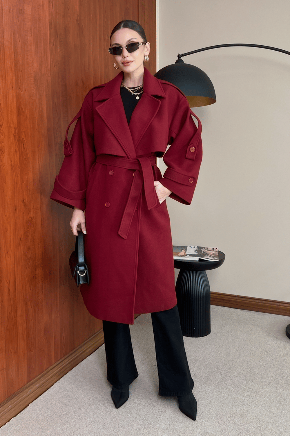 Oversize Kaşe Kaban - BORDO