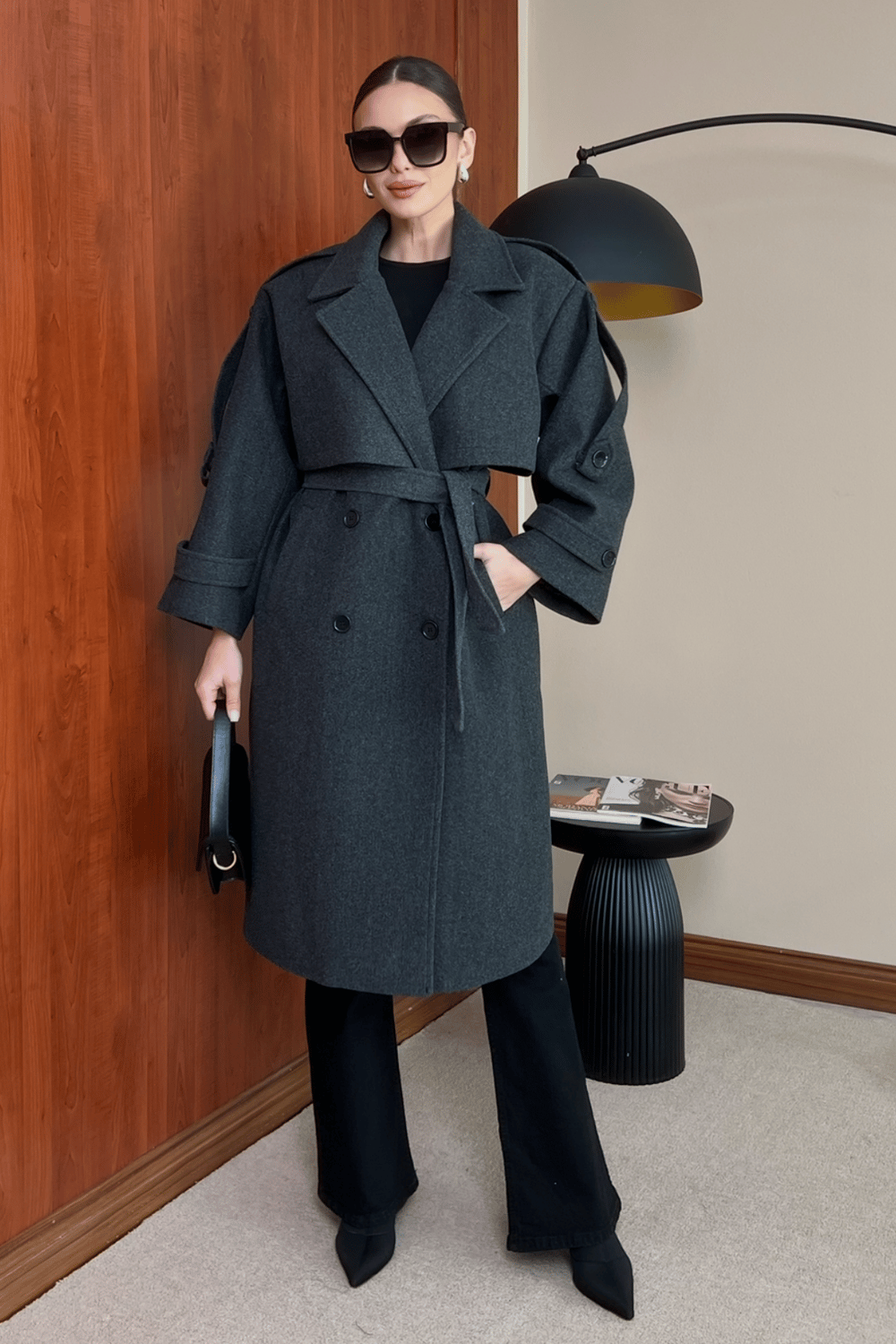 Oversize Kaşe Kaban - GRİ