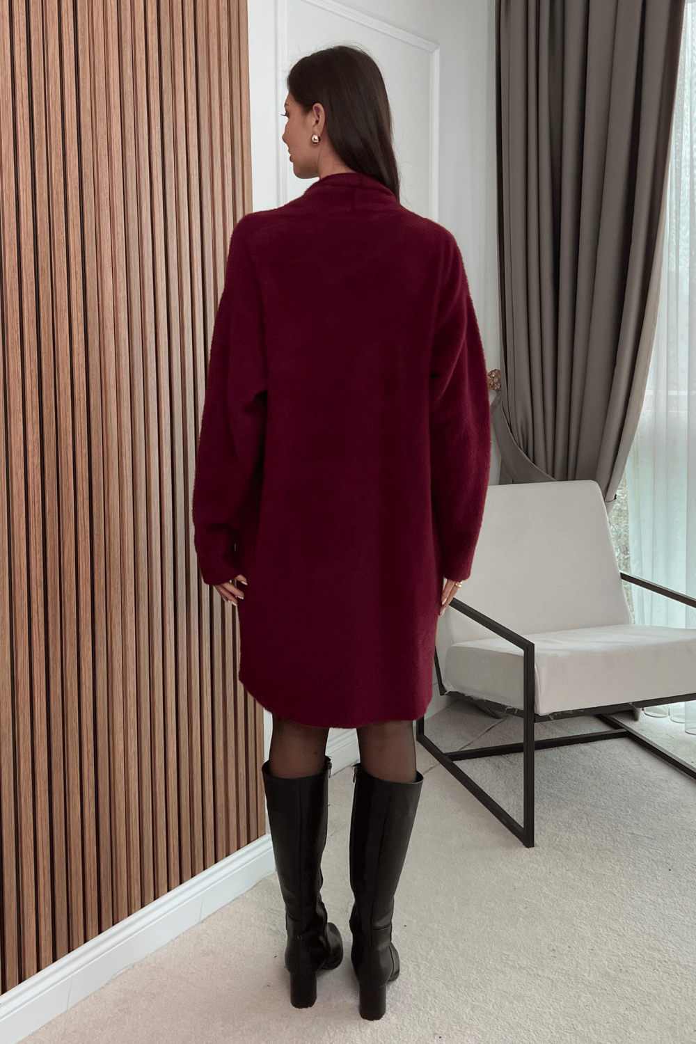 Peluş Uzun Hırka - BORDO