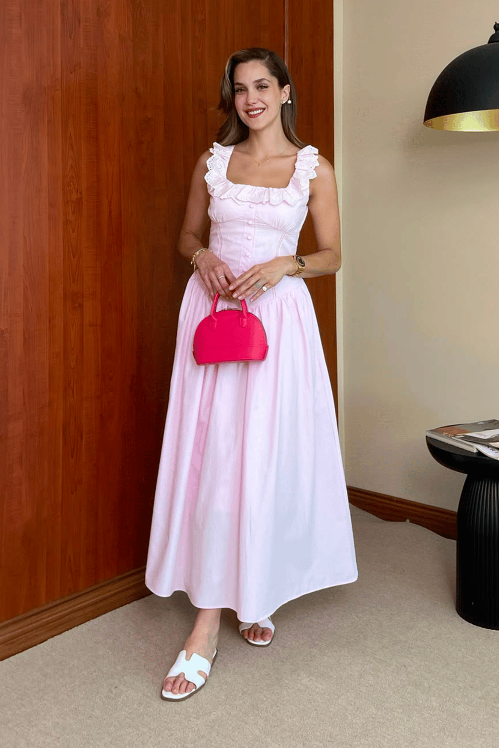 Poplin Kloş Elbise - PEMBE