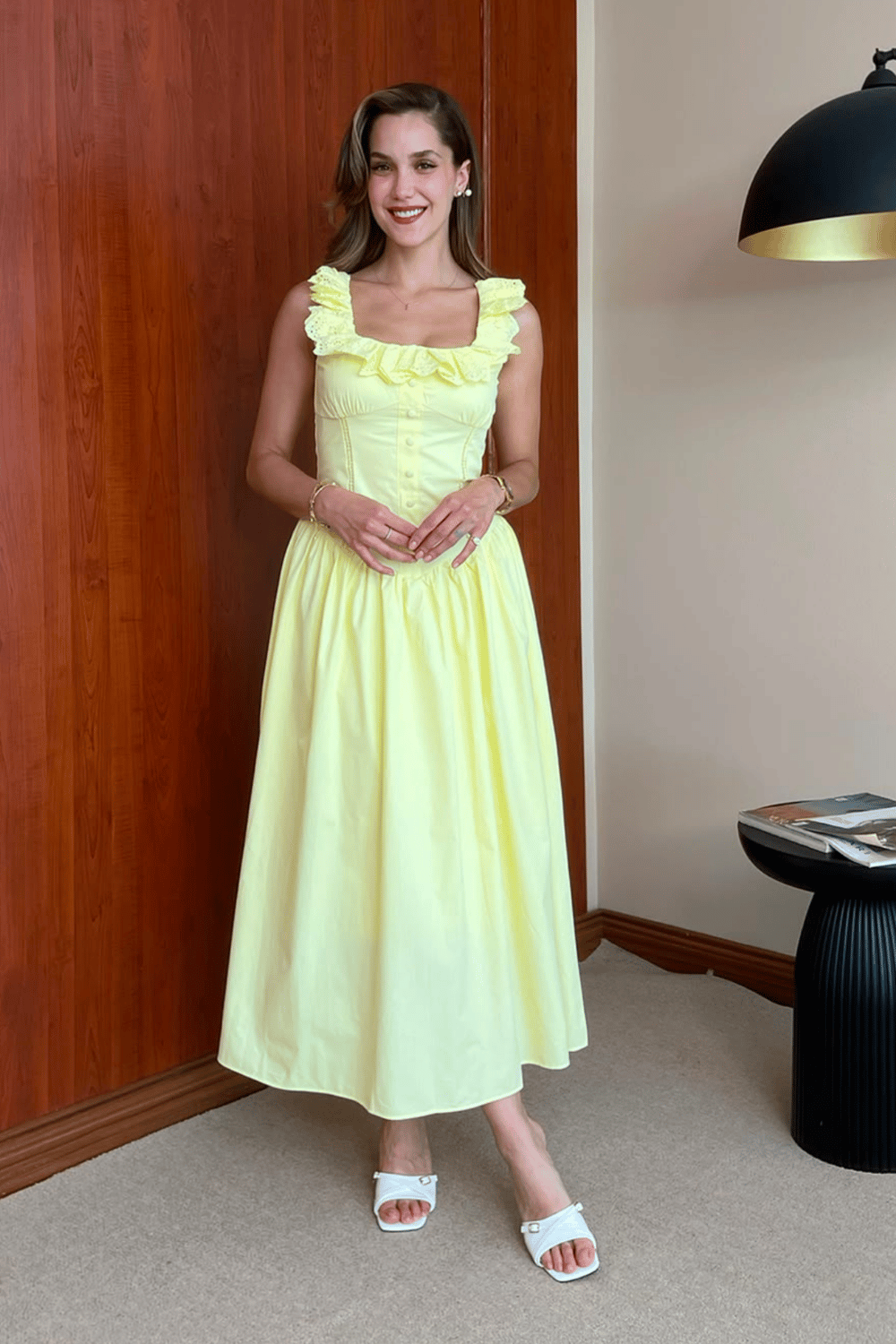 Poplin Kloş Elbise - SARI