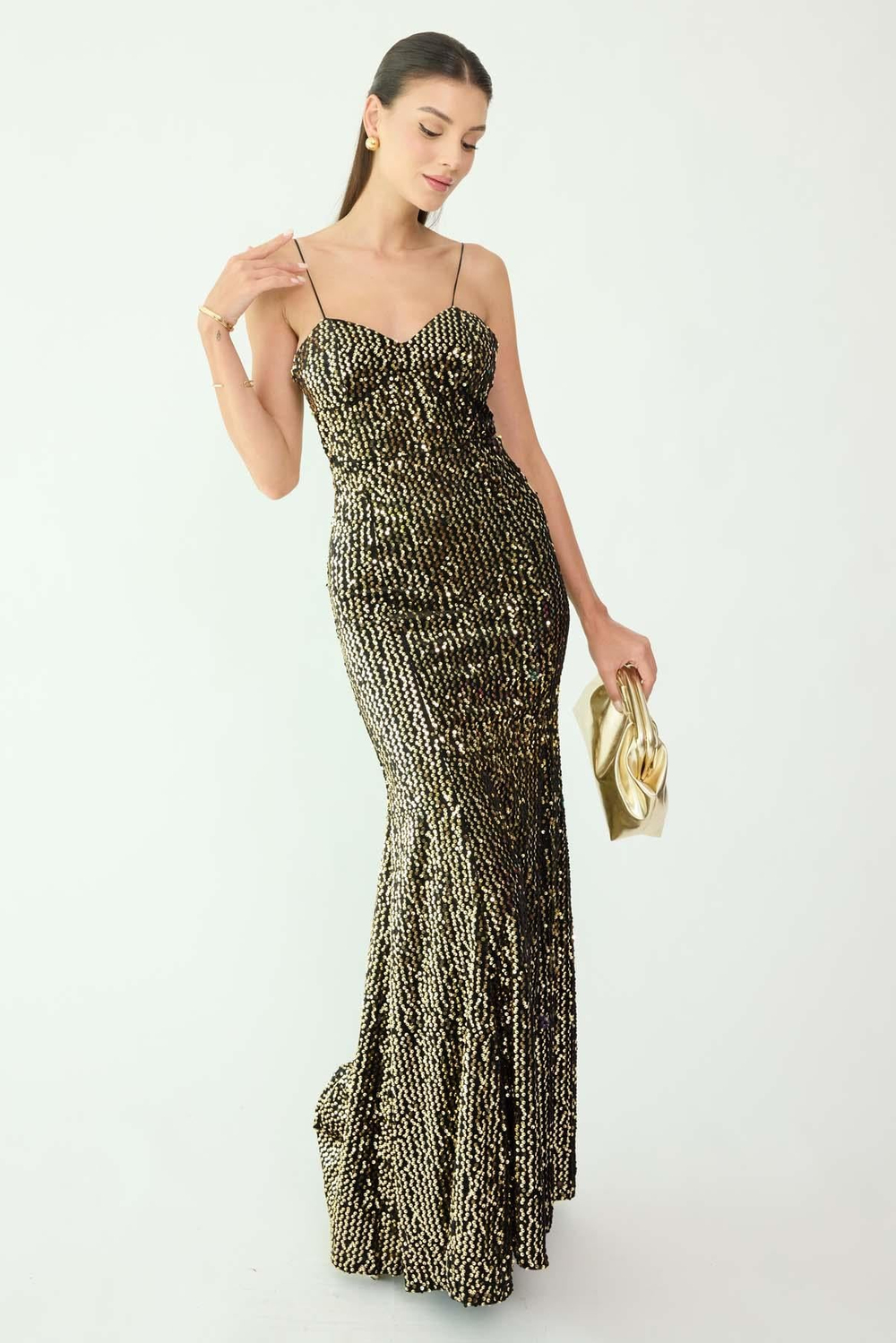 Pullu Balık Abiye - GOLD