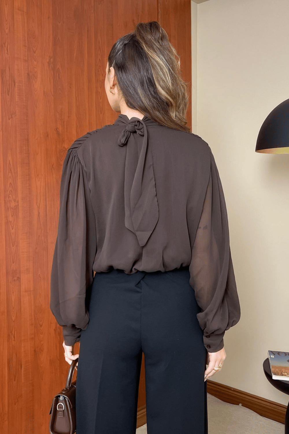 Şifon Crop Bluz - KAHVERENGİ