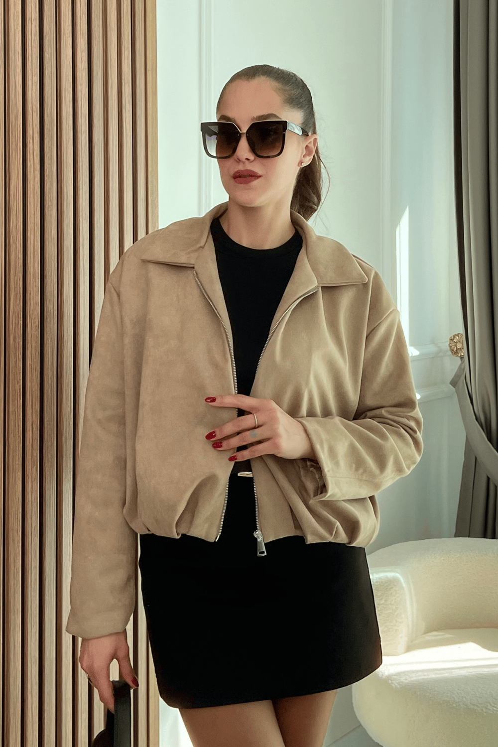 Süet Bomber Ceket - CAMEL