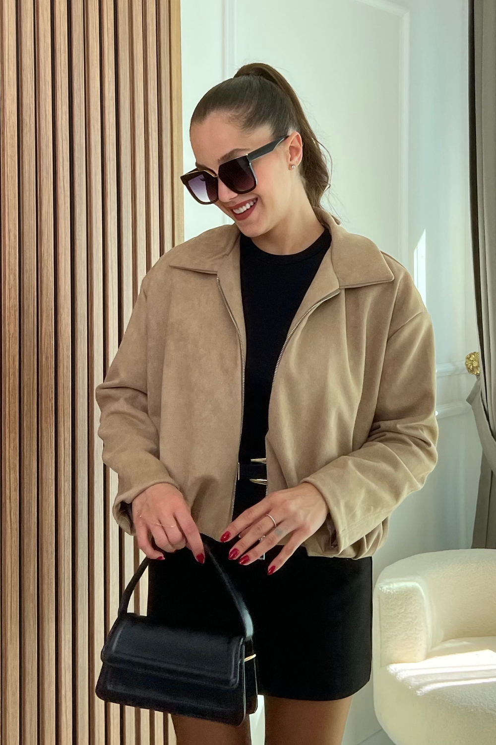 Süet Bomber Ceket - CAMEL