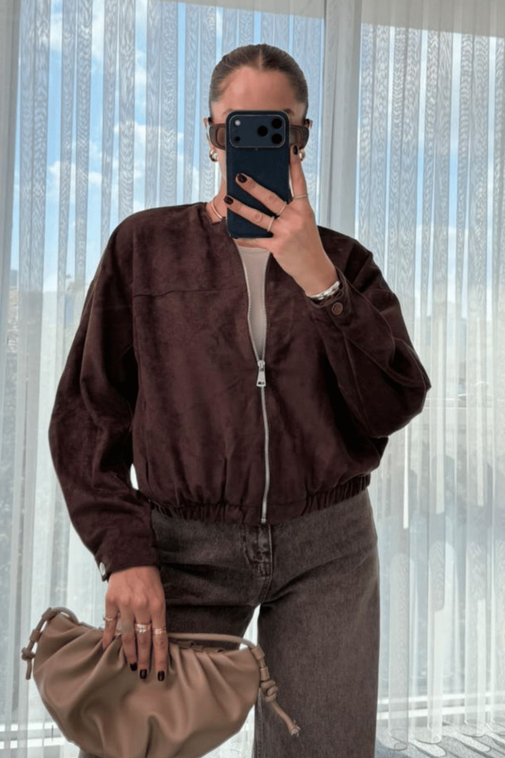 Süet Bomber Ceket - KAHVERENGİ