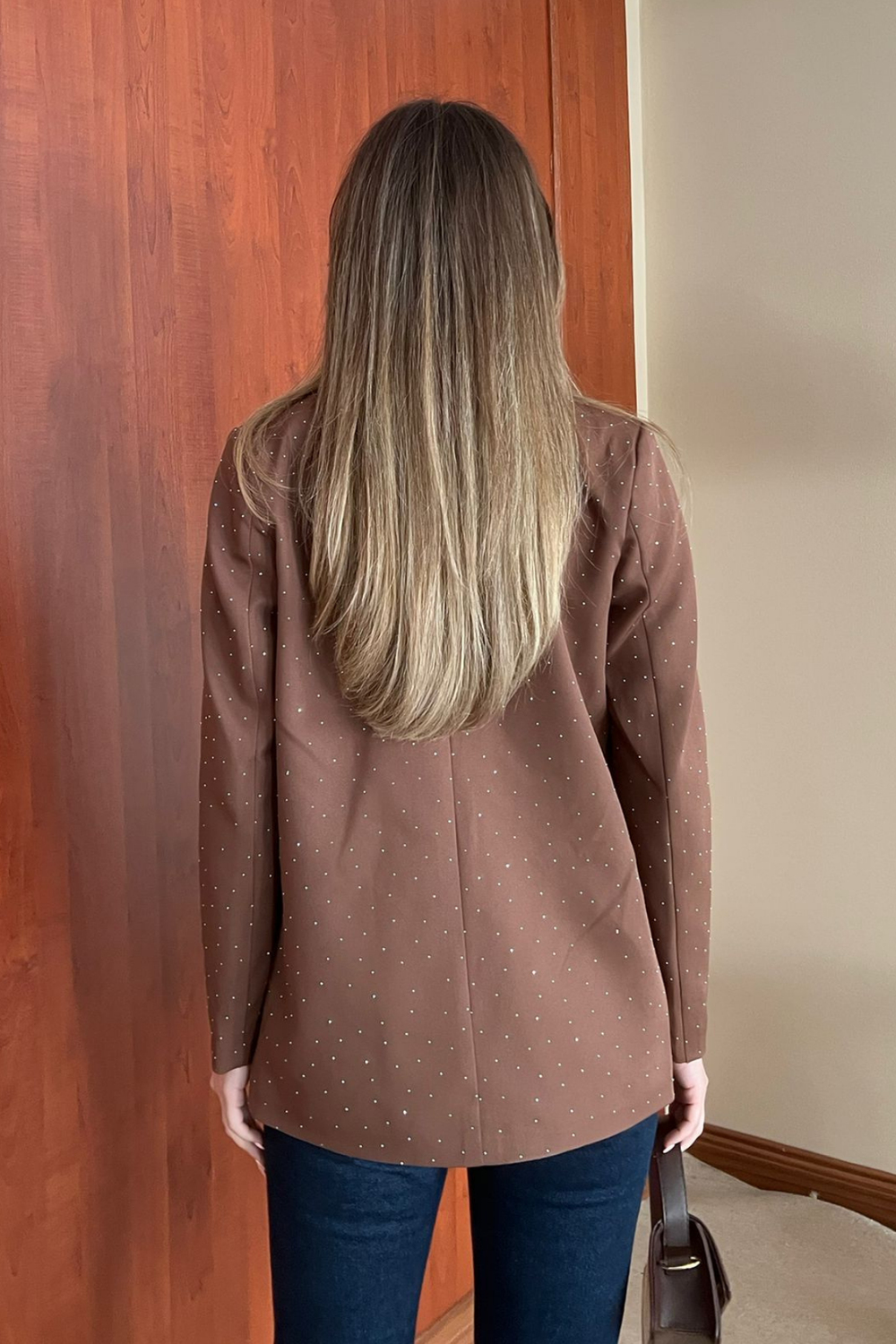 Taşlı Blazer Ceket - KAHVERENGİ