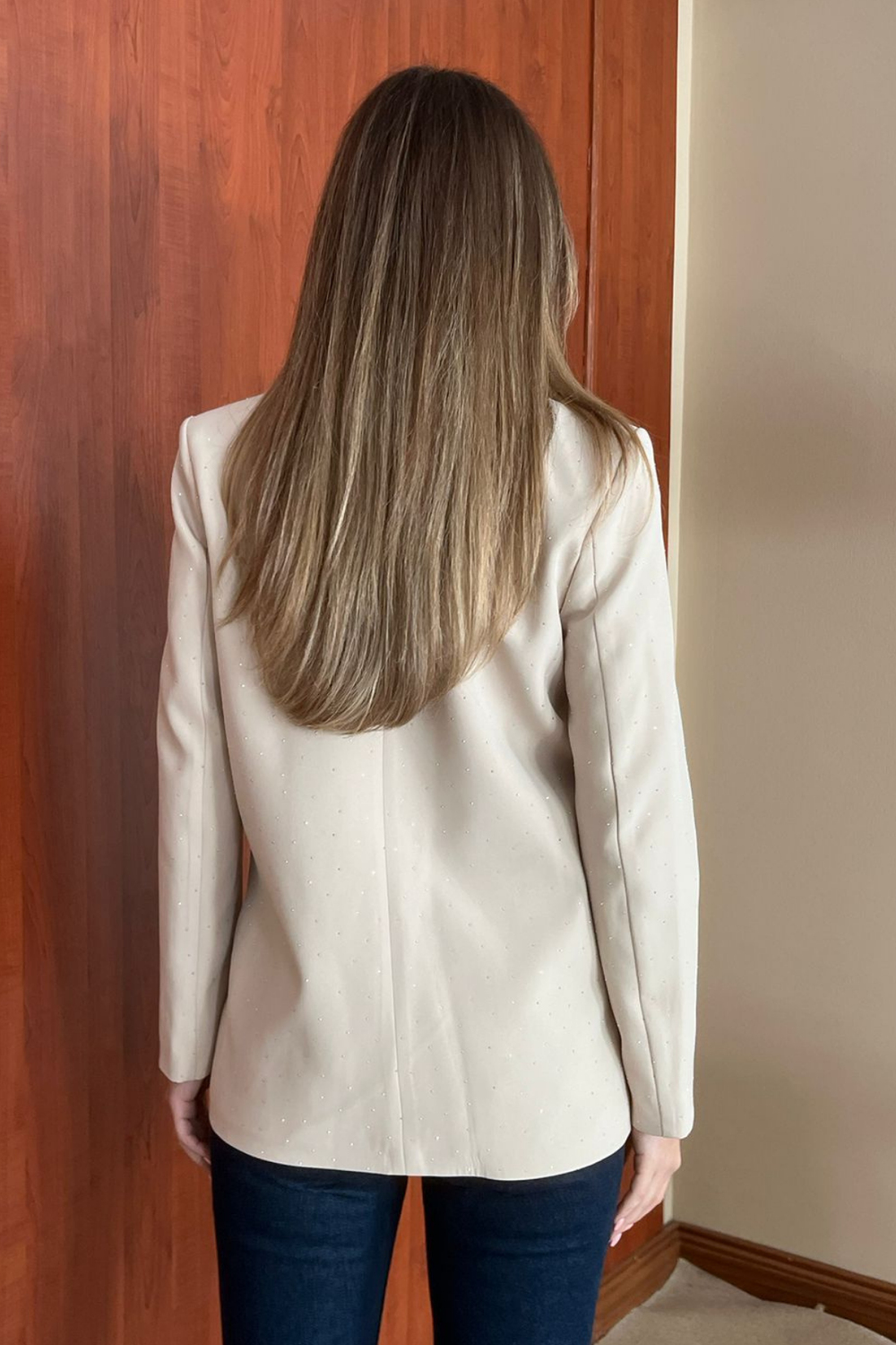 Taşlı Blazer Ceket - KREM