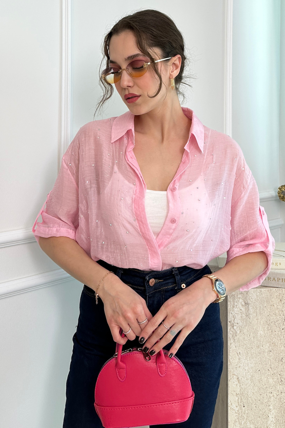 Taşlı Gömlek - PEMBE