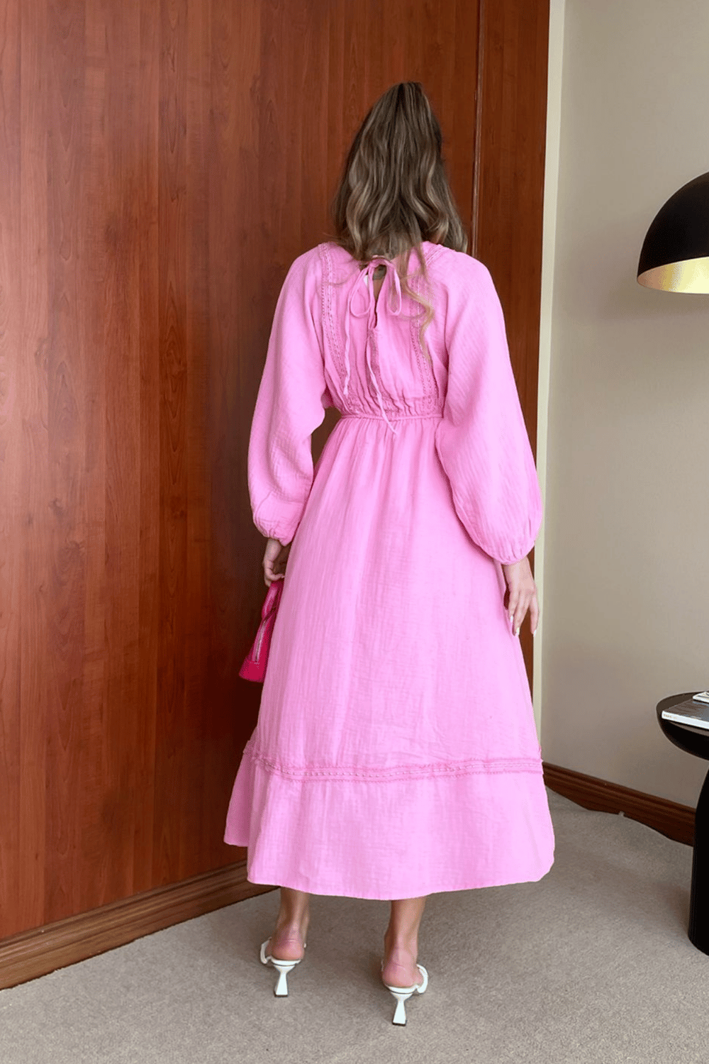 Taşlı Müslin Elbise - PEMBE