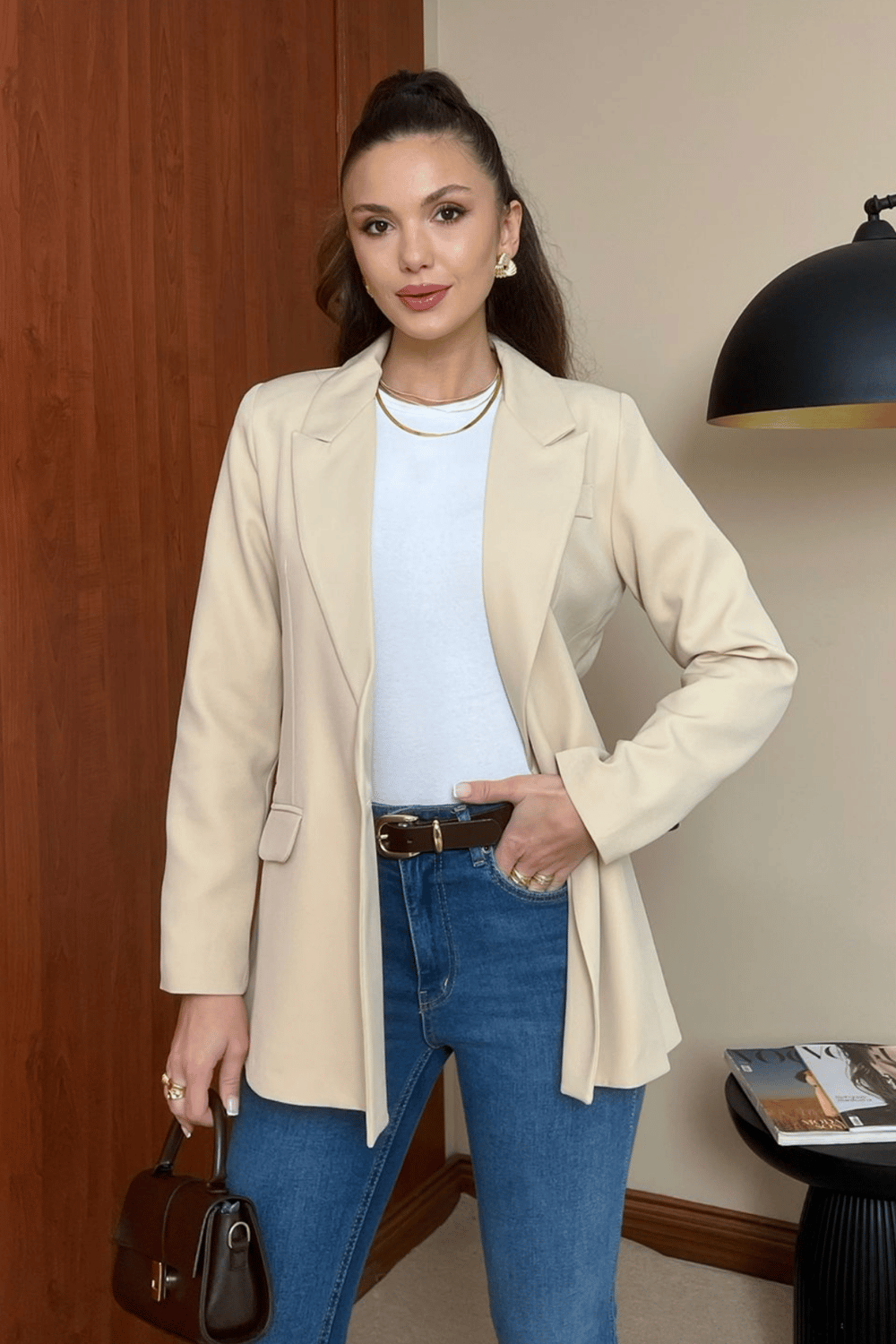 Tek Düğme Blazer Ceket - KREM