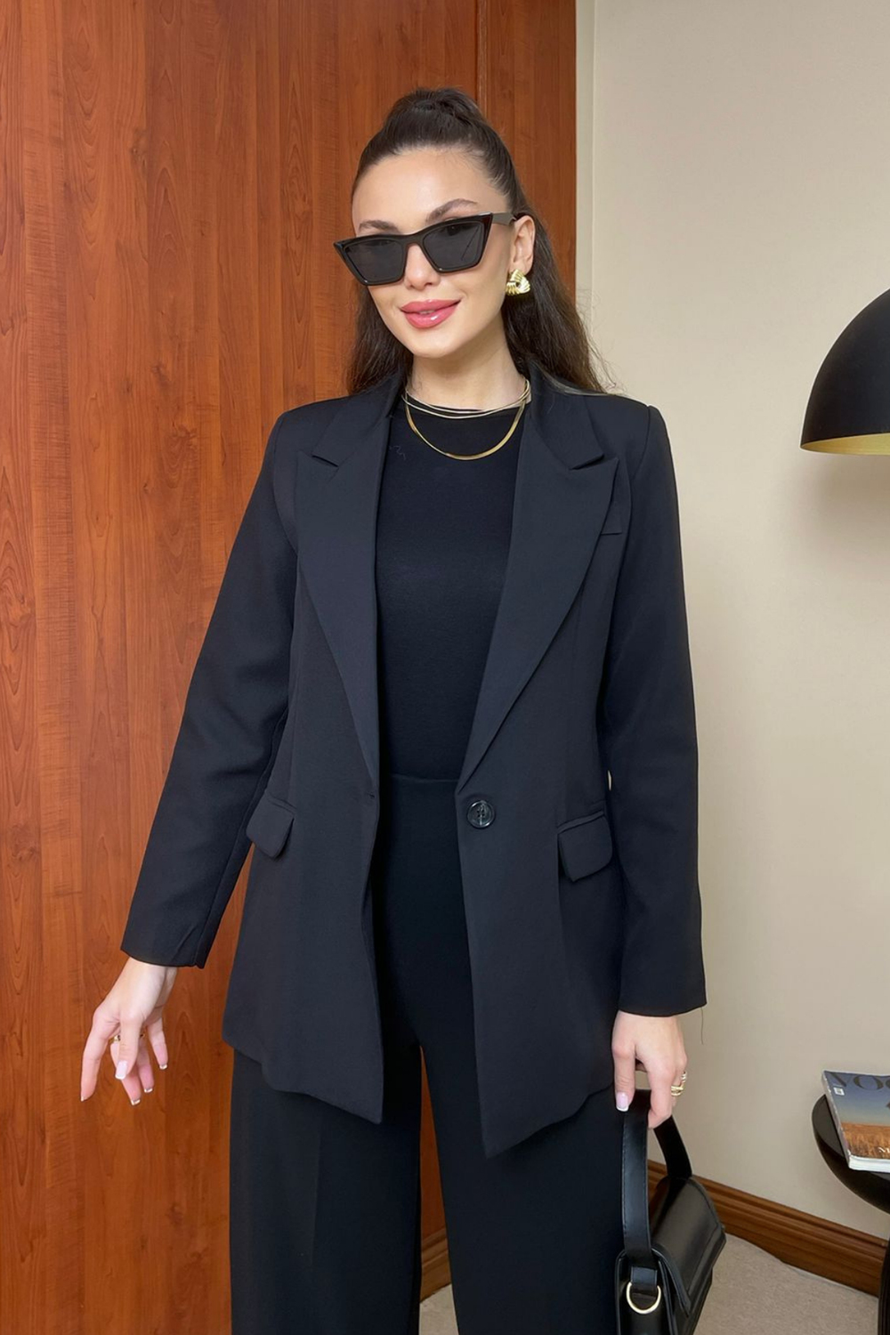 Tek Düğme Blazer Ceket - SİYAH