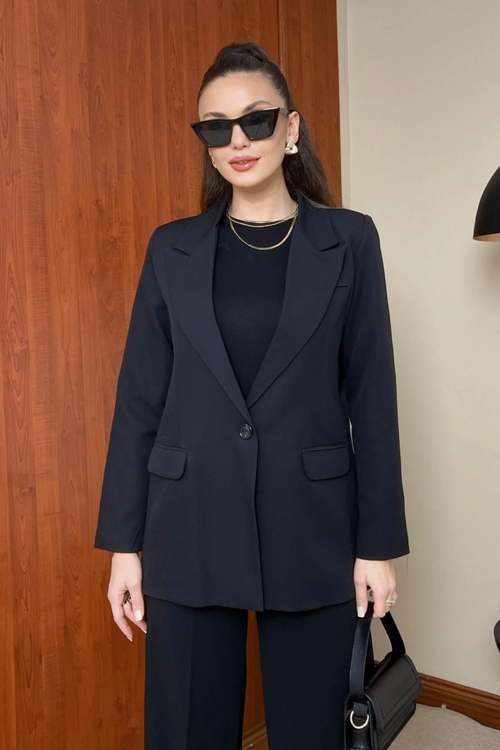 Tek Düğme Blazer Ceket - SİYAH