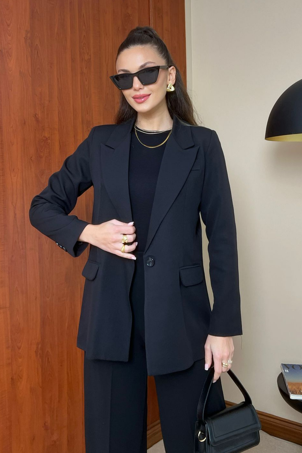 Tek Düğme Blazer Ceket - SİYAH