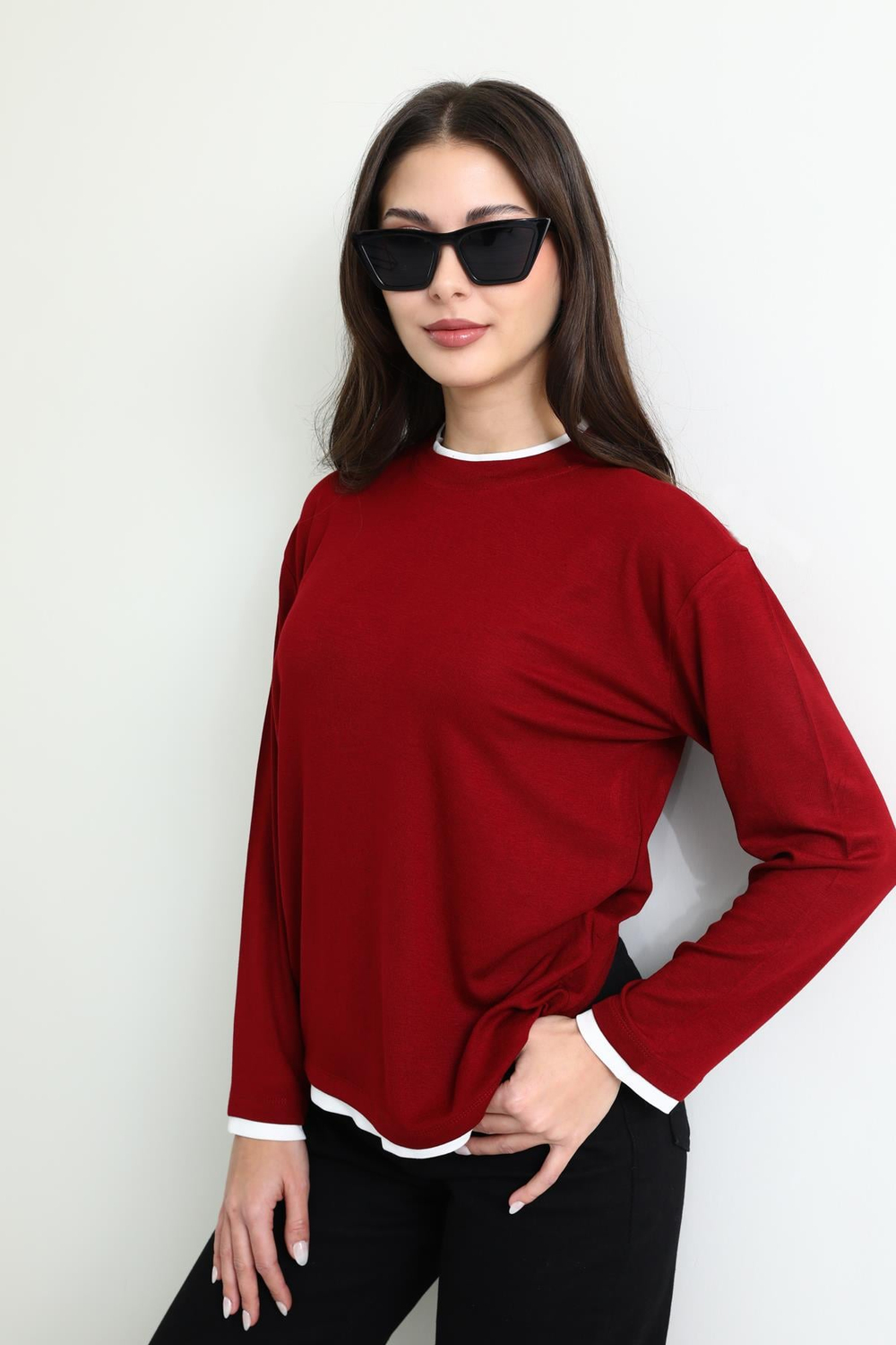 Uzun Kollu T-shirt - BORDO