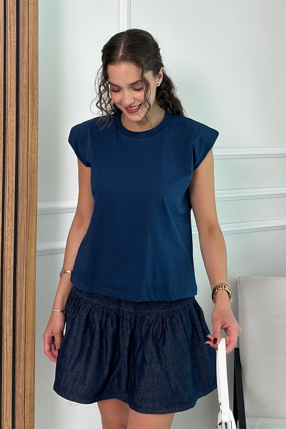 Vatkalı T-Shirt - LACİVERT