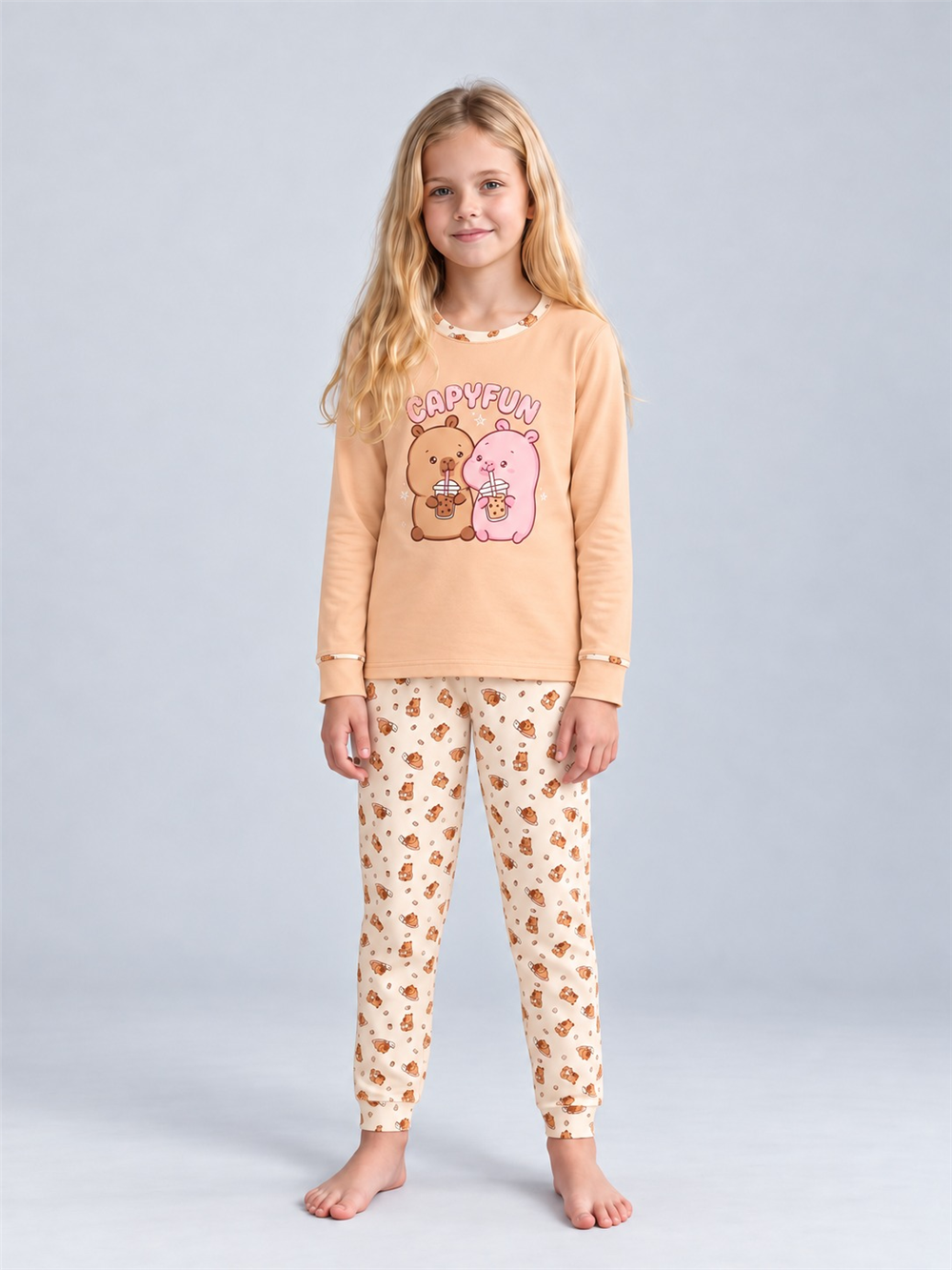 Cemina Kız Çocuk Pijama Takımı Bej