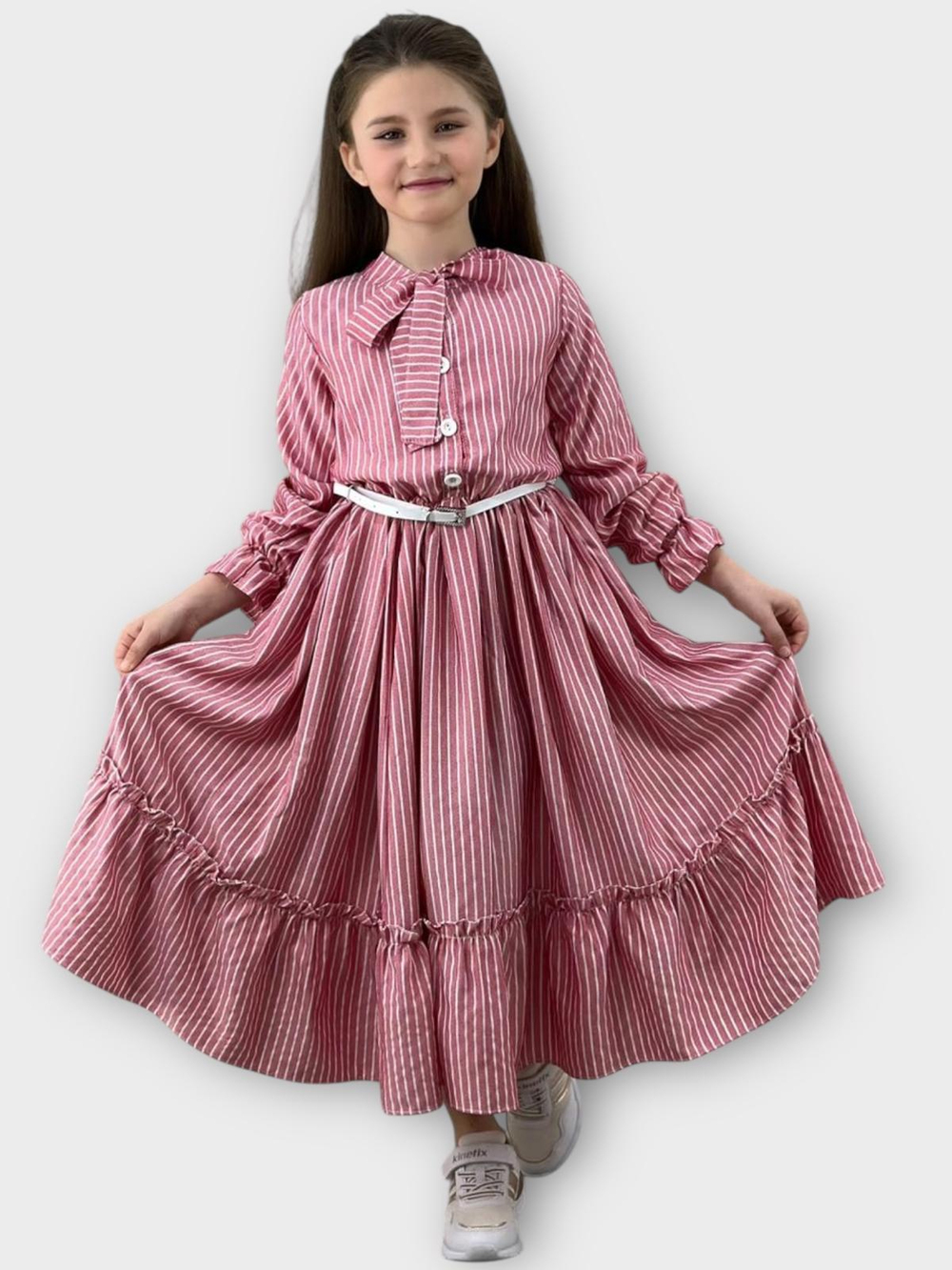 Çizgi Desenli Elbise Pembe