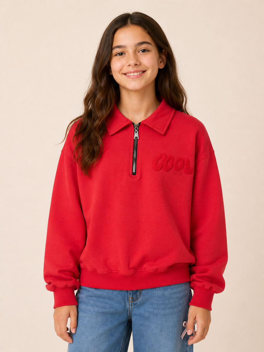 Cool Dude Kız Çocuk Sweat Kırmızı