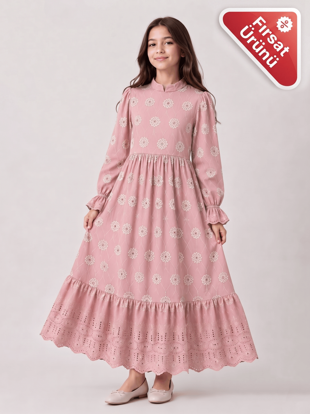 Eliz Kız Çocuk Elbise - Tesettür Elbise Pembe