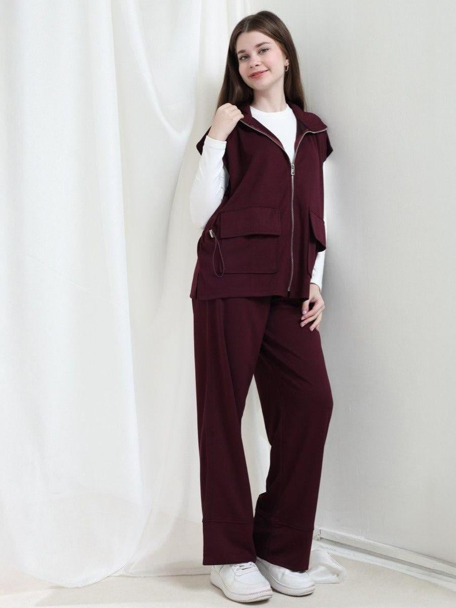 Görkem Kız Çocuk Yelen Pantolon Takımı Bordo