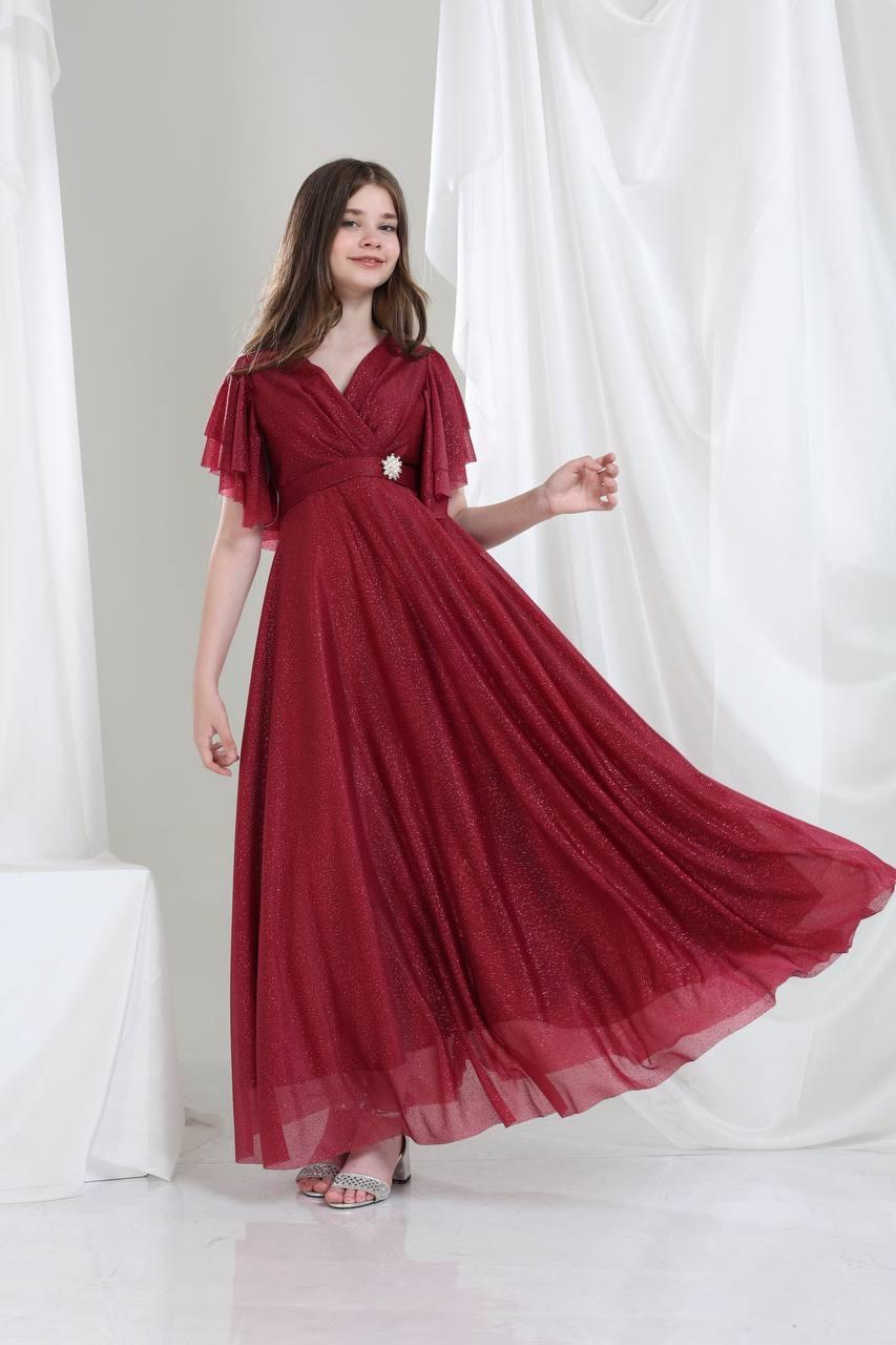 Kristal Kumaş Abiye Elbise Bordo