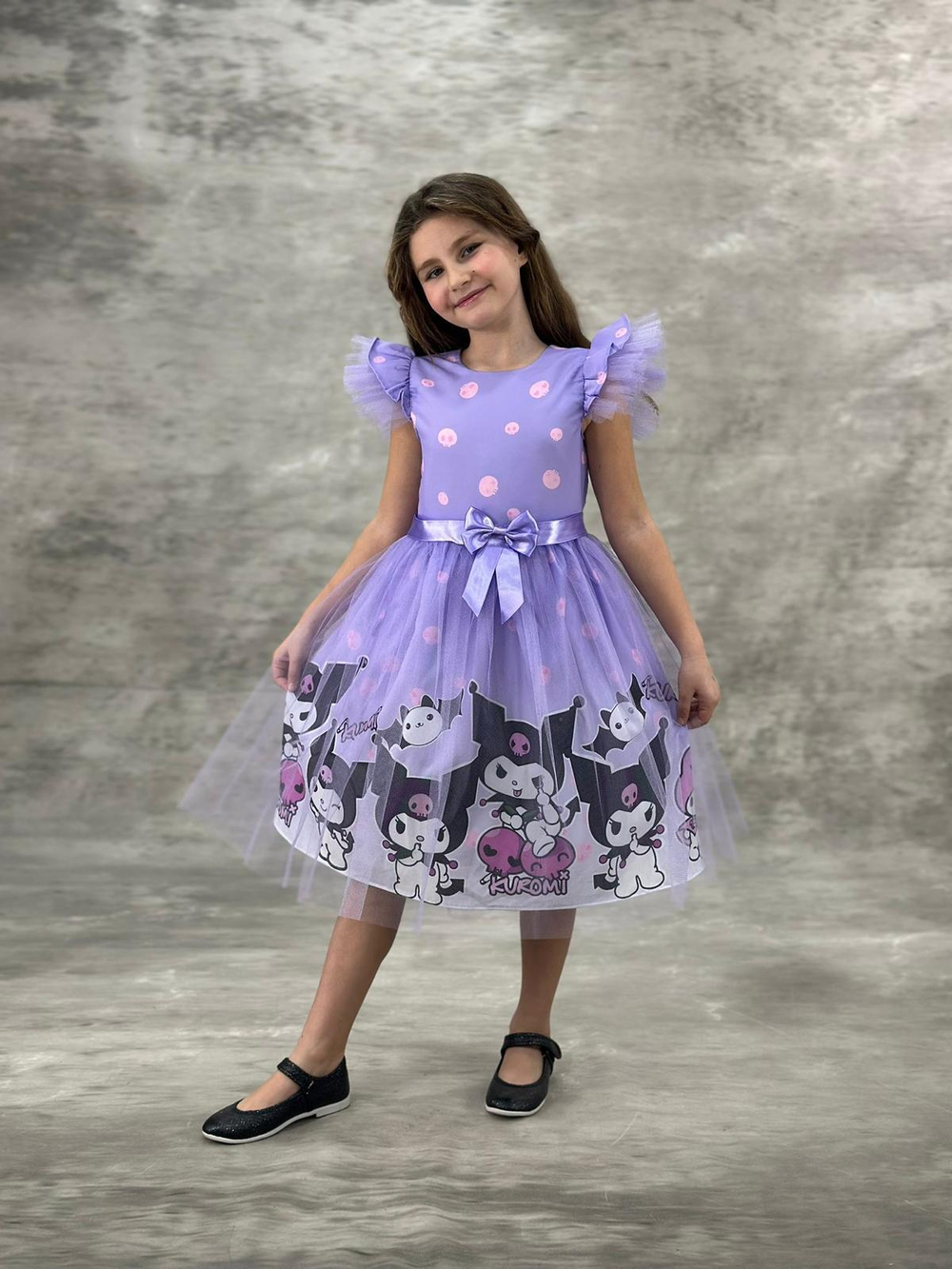 Kuromi Desenli Elbise Mor