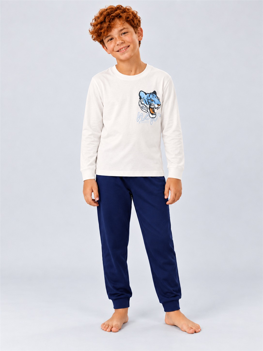 Kurta Erkek Çocuk Pijama Takımı Beyaz