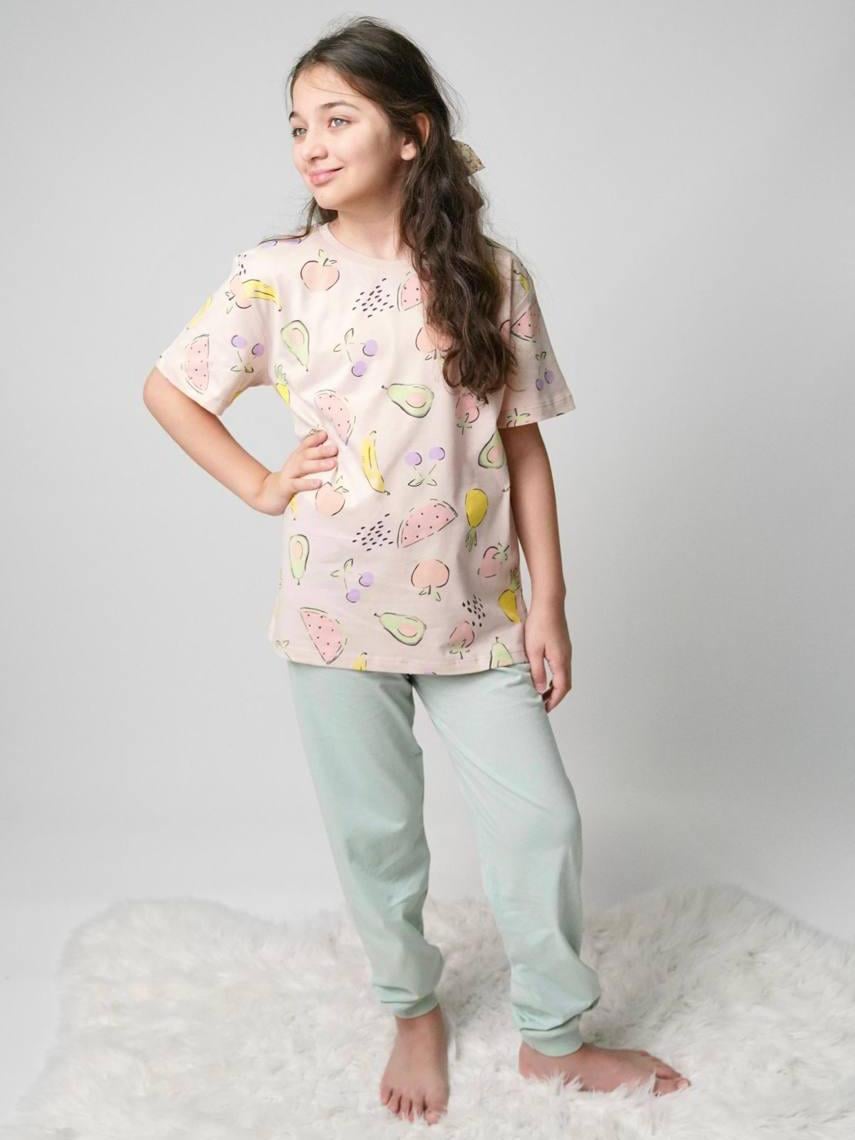 Meyveler Kız Çocuk Pijama Takımı Ekru