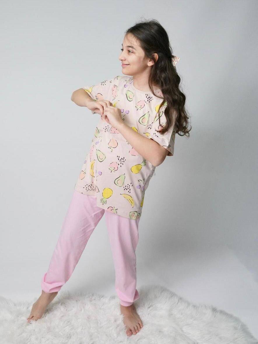 Meyveler Kız Çocuk Pijama Takımı Pembe