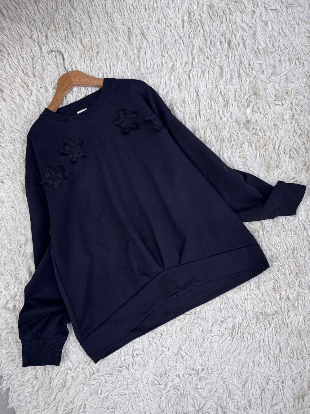 Yıldız Nakışlı Sweat Siyah