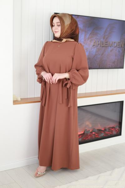 1602 CODE BALLOON SLEEVE BELTED DRESS