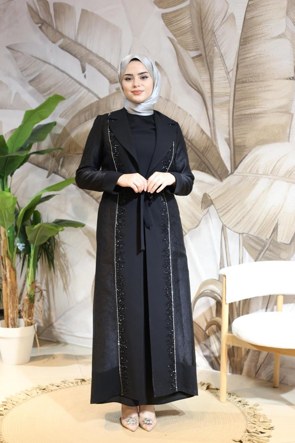 25Y44 CODE VORNE STEINIGEN ORGANZA ABAYA ANZUG