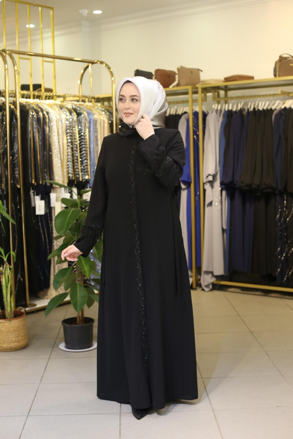 2760 CODE MANCHES ABAYA EN PIERRE PLISSÉE
