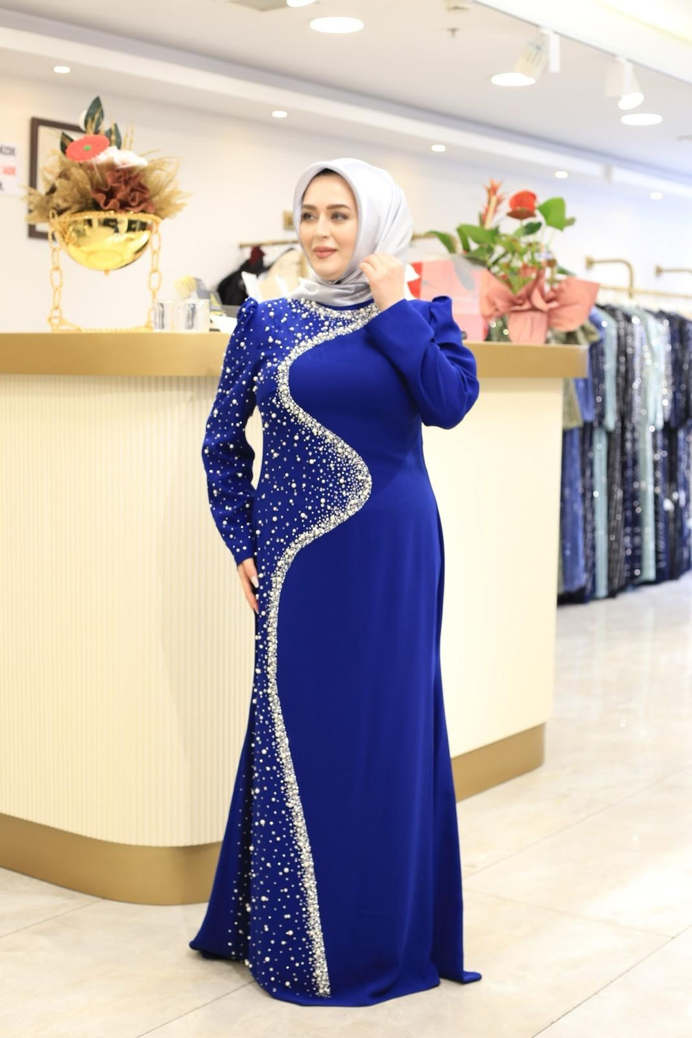 İNCİ TAŞLI KREP ELBİSE 3147 KOD