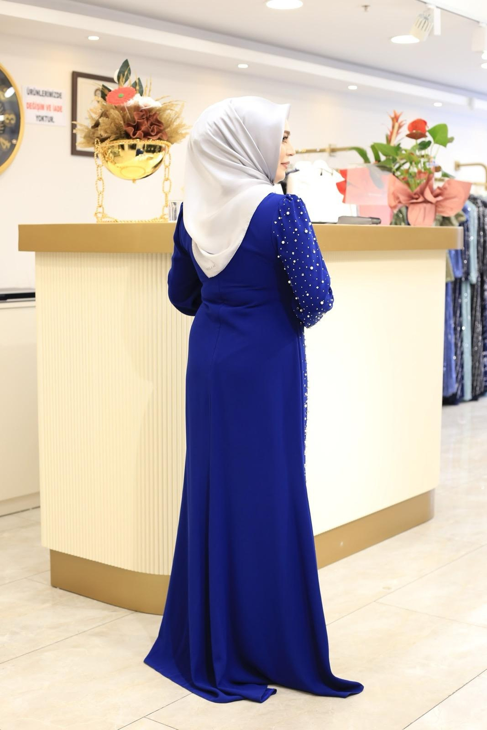 İNCİ TAŞLI KREP ELBİSE 3147 KOD