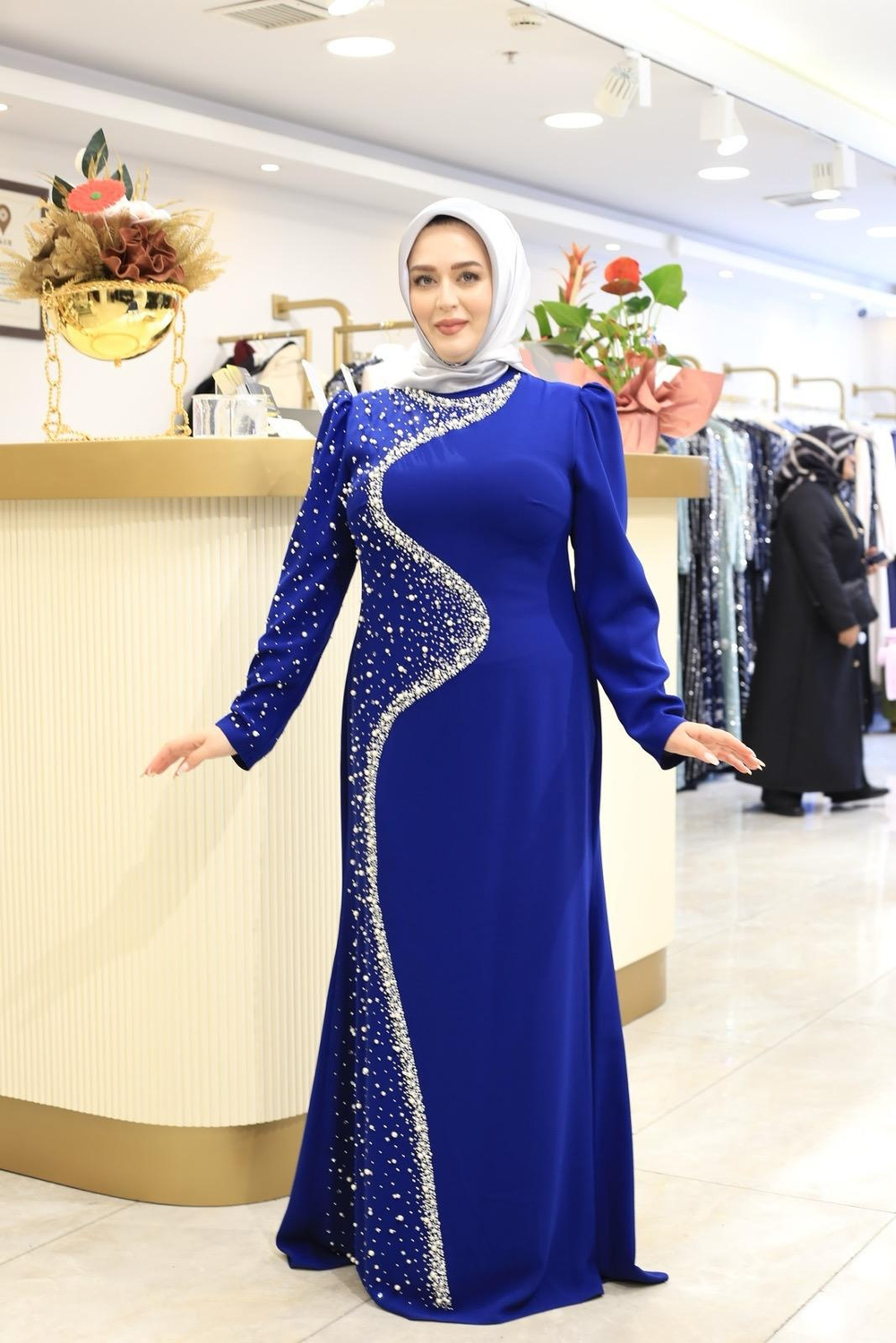 İNCİ TAŞLI KREP ELBİSE 3147 KOD