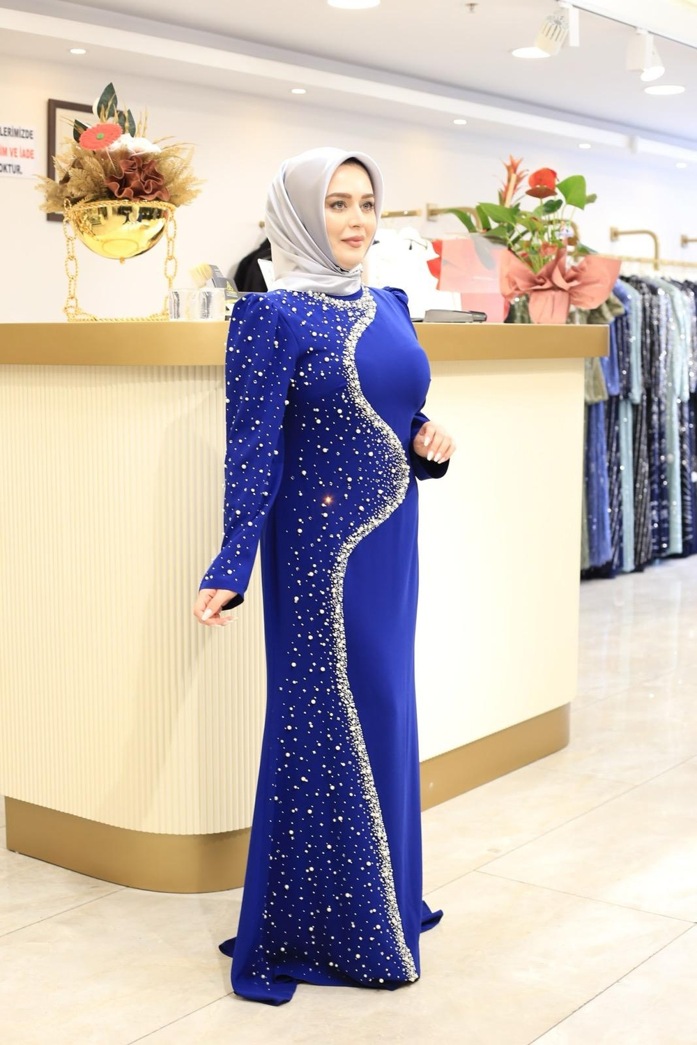 İNCİ TAŞLI KREP ELBİSE 3147 KOD