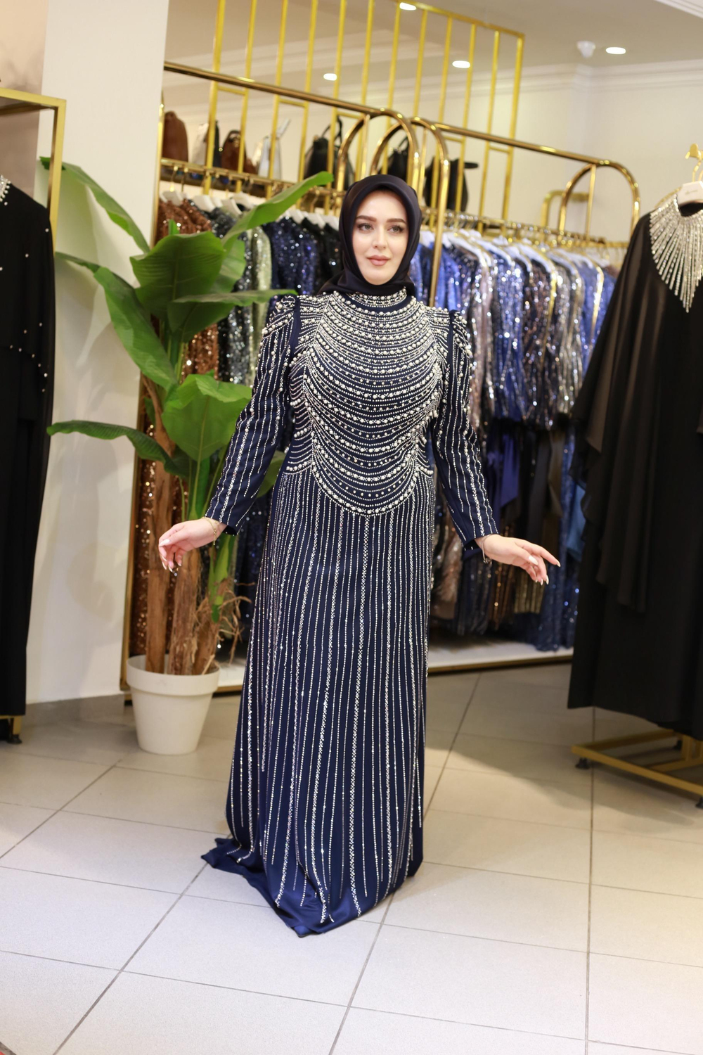 3153 CODE STONE PRINTED EVENING DRESS
