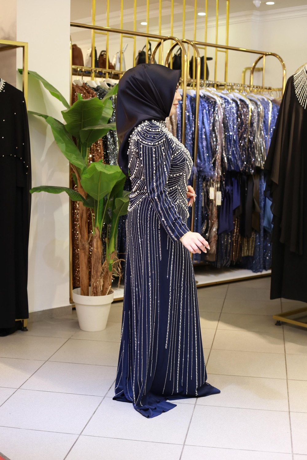 3153 CODE STONE PRINTED EVENING DRESS