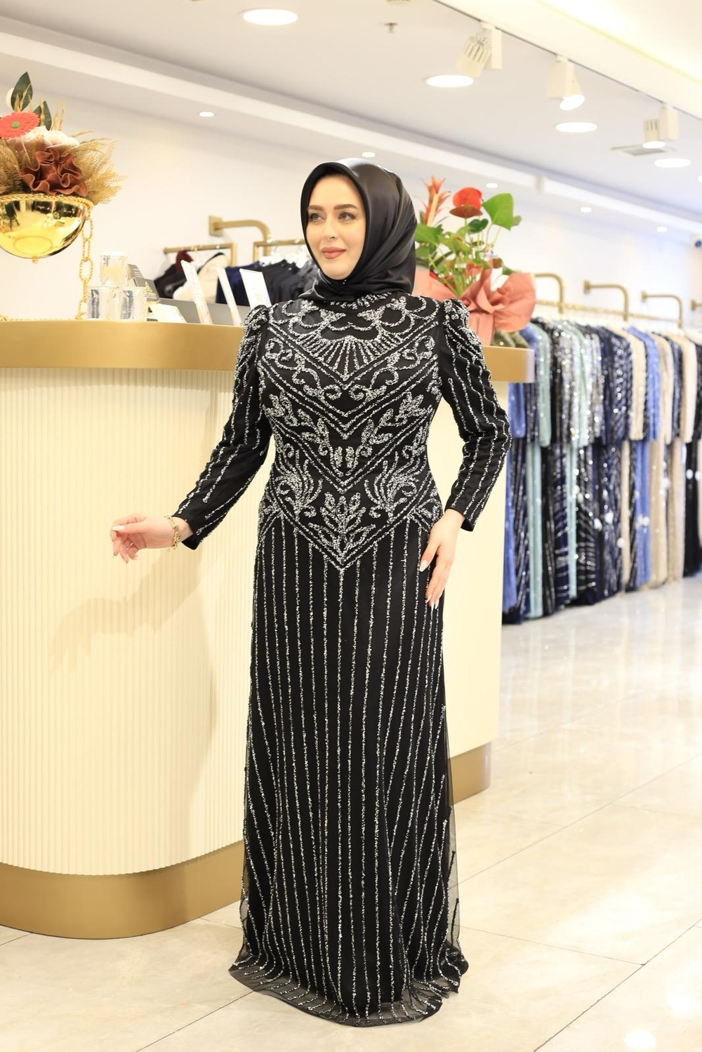 3166 CODE TAŞ PRINTED EVENING DRESS