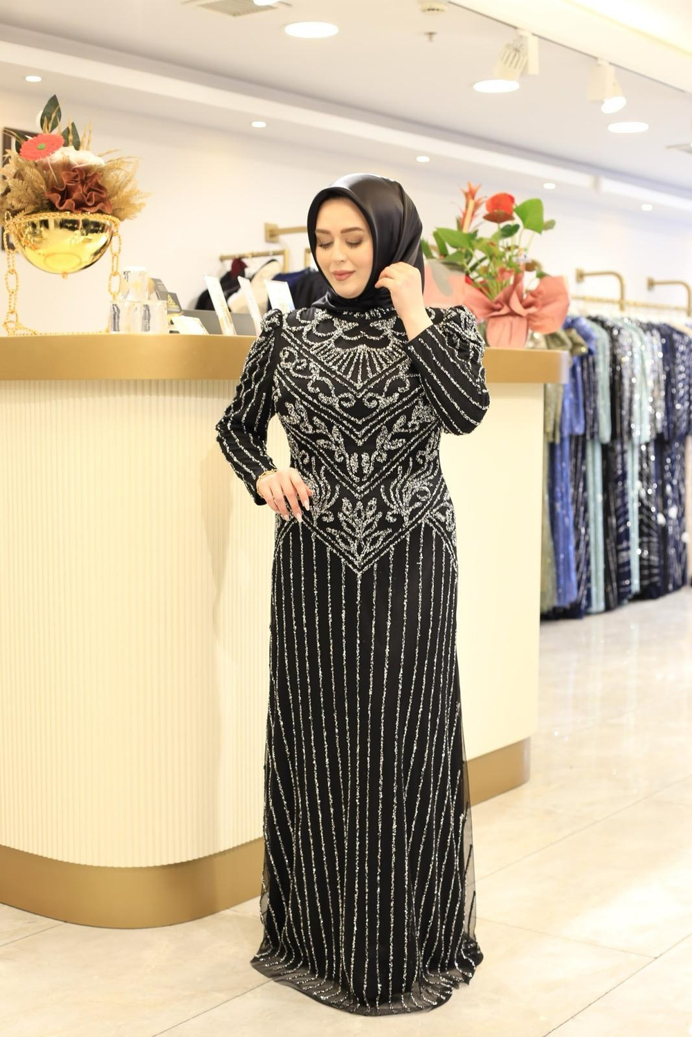 3166 CODE TAŞ PRINTED EVENING DRESS