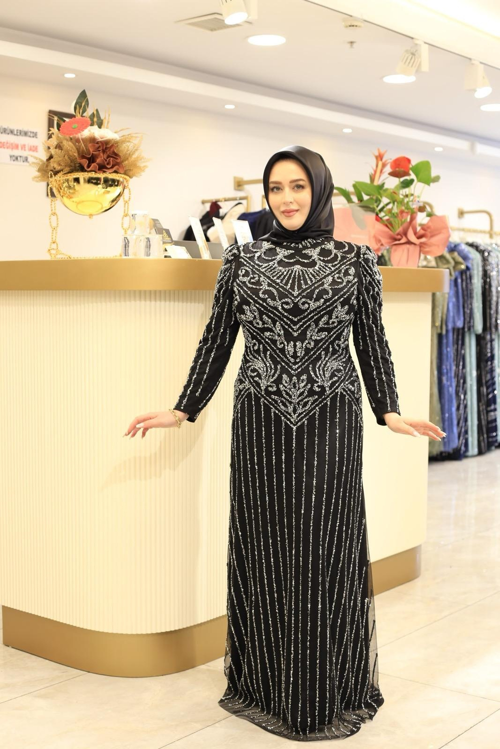 3166 CODE TAŞ PRINTED EVENING DRESS